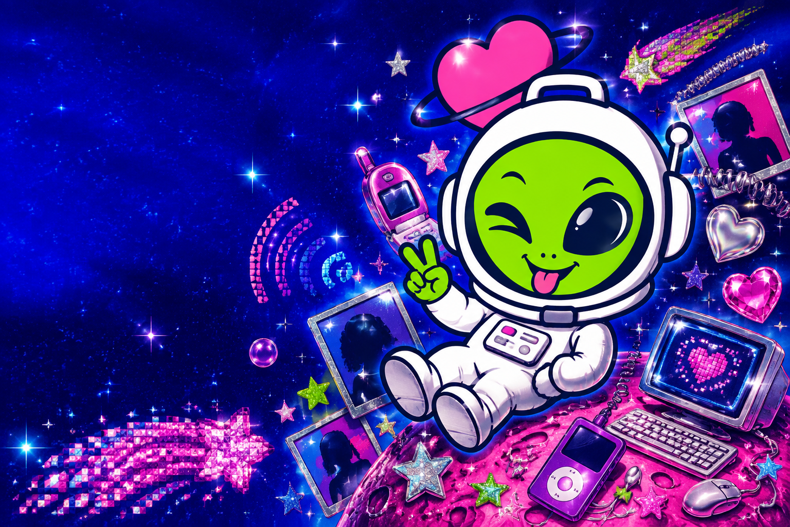 A Y2K alien profile collage